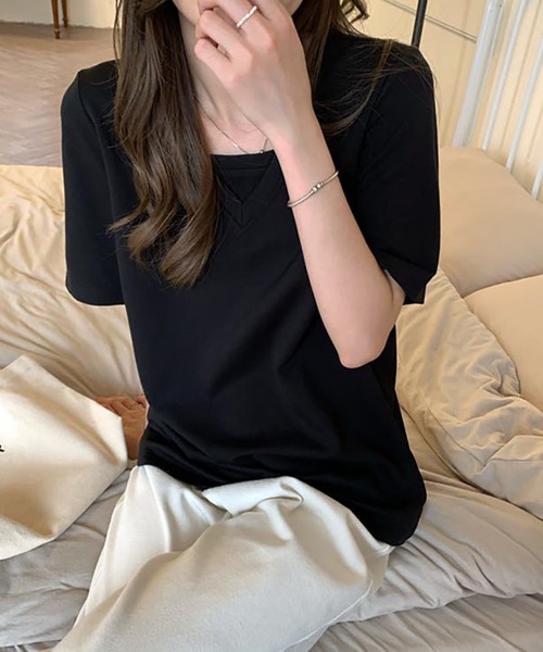 Ulysses（ユリシス）の「Vネック重ね着デザインTシャツ（Tシャツ/カットソー・レディース・ホワイト/ブラック/グリーン/ブルーグレー・F）」の15枚目の写真