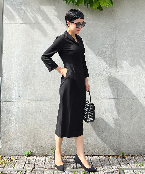 JENNE（ジェンヌ）の「ウイングカラー7分袖タイトワンピース