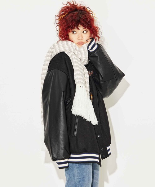 X-girl（エックスガール）の「KNIT MUFFLER（マフラー・レディース・ブルー/ブラック/ホワイト・ONE SIZE）」の5枚目の写真