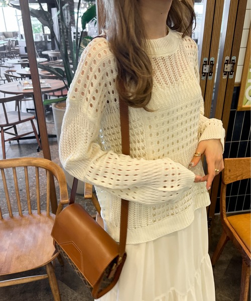 Ambre Ciel（アンブルシエル）の「ランダムメッシュトップス／【WEB/EC限定商品】（ニット/セーター・レディース・ブラック/アイボリー・FREE）」の8枚目の写真