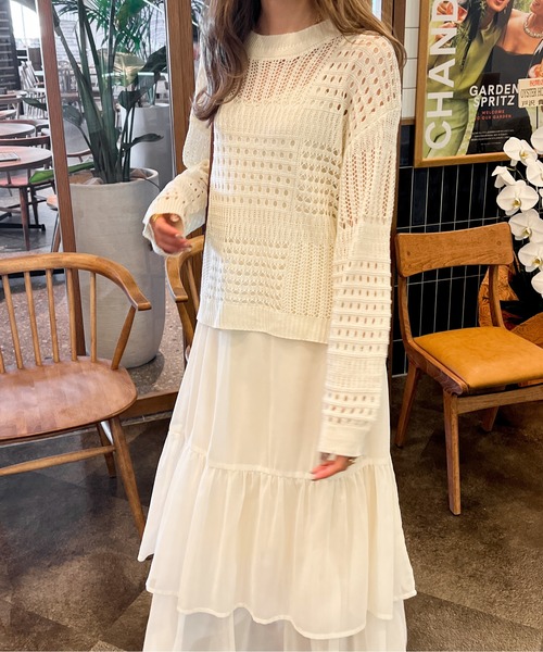Ambre Ciel（アンブルシエル）の「ランダムメッシュトップス／【WEB/EC限定商品】（ニット/セーター・レディース・ブラック/アイボリー・FREE）」の6枚目の写真