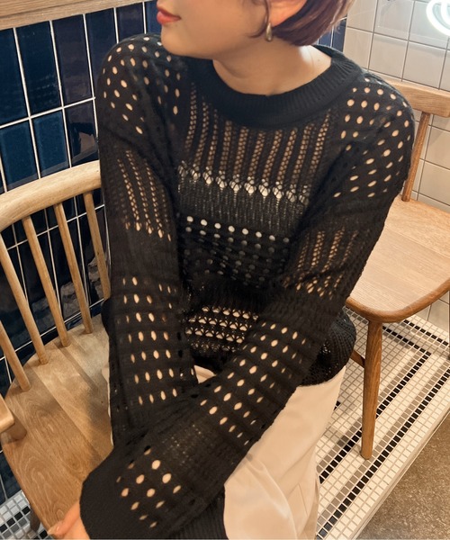 Ambre Ciel（アンブルシエル）の「ランダムメッシュトップス／【WEB/EC限定商品】（ニット/セーター・レディース・ブラック/アイボリー・FREE）」の3枚目の写真