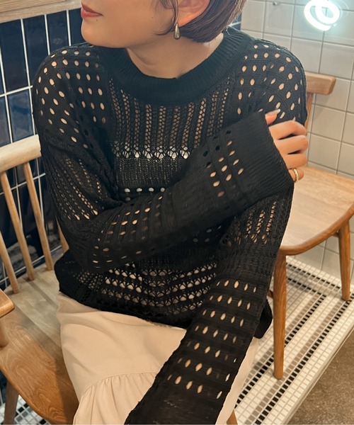 Ambre Ciel（アンブルシエル）の「ランダムメッシュトップス／【WEB/EC限定商品】（ニット/セーター・レディース・ブラック/アイボリー・FREE）」の7枚目の写真