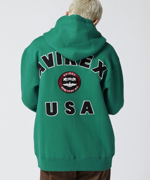 AVIREX（アヴィレックス）の「VARSITY LOGO SWEAT PARKA / バーシティ ロゴ スウェット パーカー / AVIREX / アヴィレックス（パーカー・メンズ・ブラック/ホワイト/グリーン/オレンジ/その他17・L/2XL/M/XL）」の3枚目の写真