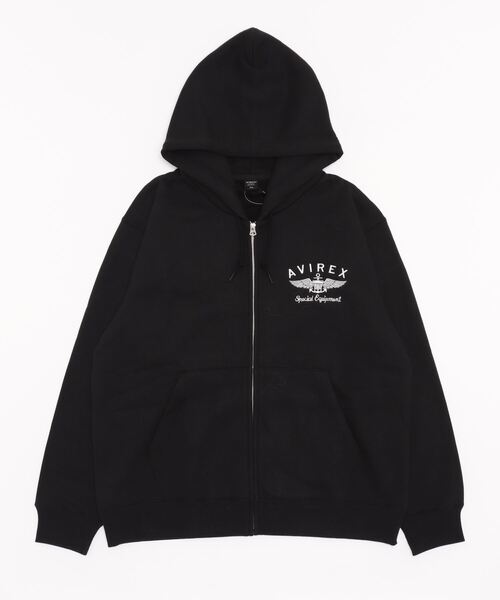 ◇AVIREX◇ Varsity Logo Sweat Parka Black VARSITY LOGO SWEAT ZIP UP PARKA /バーシティ ロゴ スウェット
