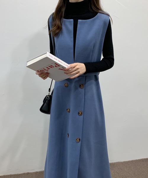 ECLIN(エクラン)の「ウエストマークスリットロングジャンパースカート(ジャンパースカート・レディース・ブラック/ベージュ/カーキ/ブルー/モカ・M/L)」の5枚目の写真