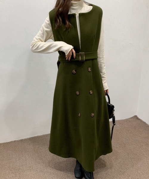 ECLIN(エクラン)の「ウエストマークスリットロングジャンパースカート(ジャンパースカート・レディース・ブラック/ベージュ/カーキ/ブルー/モカ・M/L)」の14枚目の写真