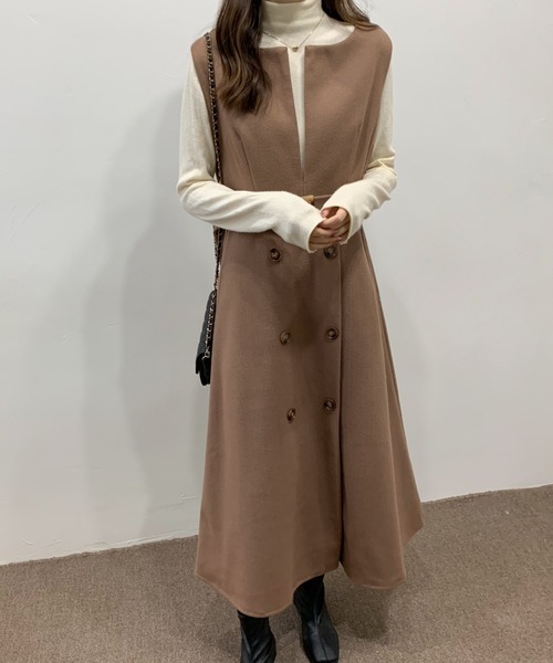 ECLIN(エクラン)の「ウエストマークスリットロングジャンパースカート(ジャンパースカート・レディース・ブラック/ベージュ/カーキ/ブルー/モカ・M/L)」の22枚目の写真