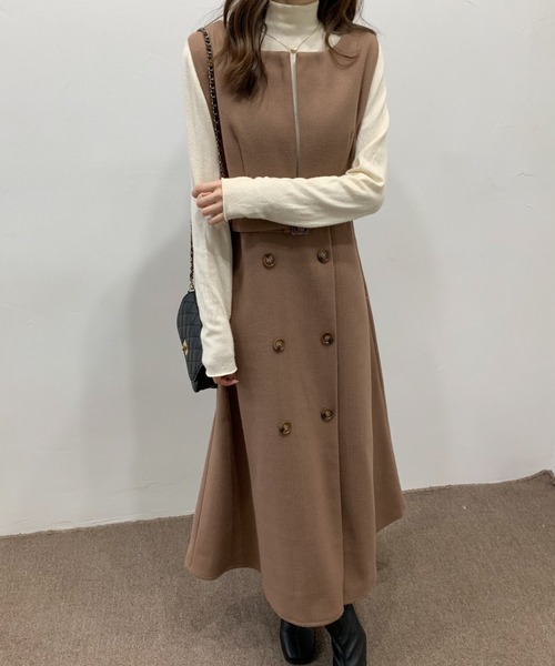 ECLIN(エクラン)の「ウエストマークスリットロングジャンパースカート(ジャンパースカート・レディース・ブラック/ベージュ/カーキ/ブルー/モカ・M/L)」の17枚目の写真