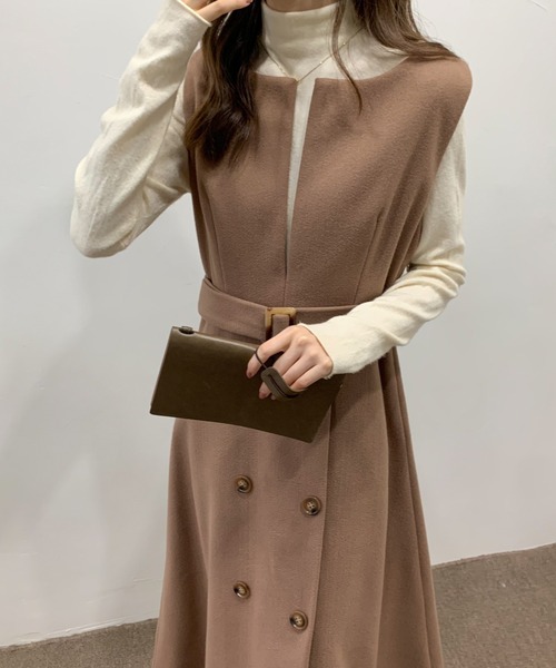ECLIN(エクラン)の「ウエストマークスリットロングジャンパースカート(ジャンパースカート・レディース・ブラック/ベージュ/カーキ/ブルー/モカ・M/L)」の11枚目の写真