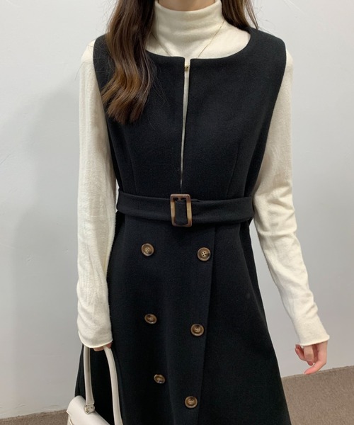 ECLIN(エクラン)の「ウエストマークスリットロングジャンパースカート(ジャンパースカート・レディース・ブラック/ベージュ/カーキ/ブルー/モカ・M/L)」の12枚目の写真