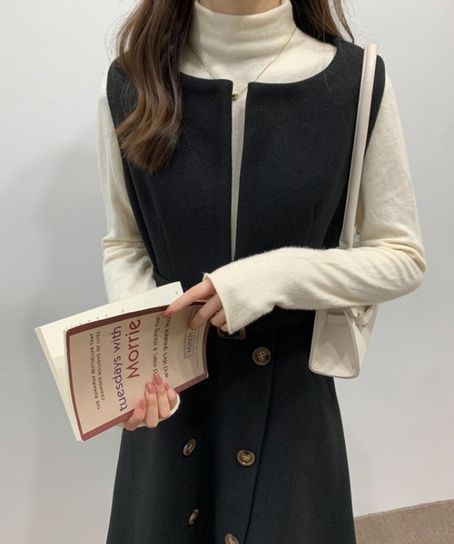 ECLIN(エクラン)の「ウエストマークスリットロングジャンパースカート(ジャンパースカート・レディース・ブラック/ベージュ/カーキ/ブルー/モカ・M/L)」の6枚目の写真