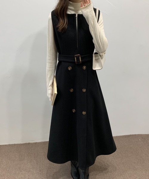 ECLIN(エクラン)の「ウエストマークスリットロングジャンパースカート(ジャンパースカート・レディース・ブラック/ベージュ/カーキ/ブルー/モカ・M/L)」の18枚目の写真