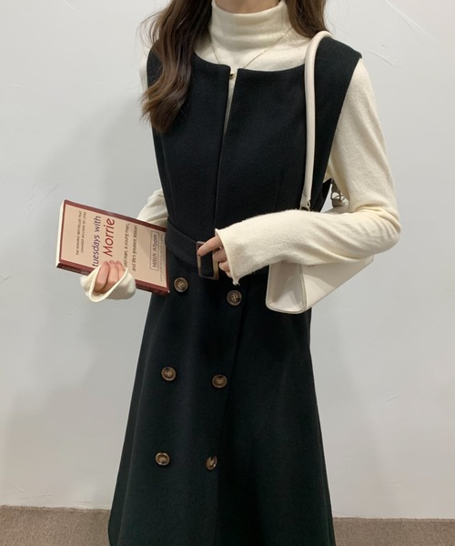 ECLIN(エクラン)の「ウエストマークスリットロングジャンパースカート(ジャンパースカート・レディース・ブラック/ベージュ/カーキ/ブルー/モカ・M/L)」の13枚目の写真