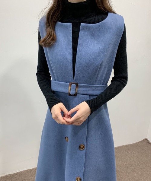 ECLIN(エクラン)の「ウエストマークスリットロングジャンパースカート(ジャンパースカート・レディース・ブラック/ベージュ/カーキ/ブルー/モカ・M/L)」の21枚目の写真