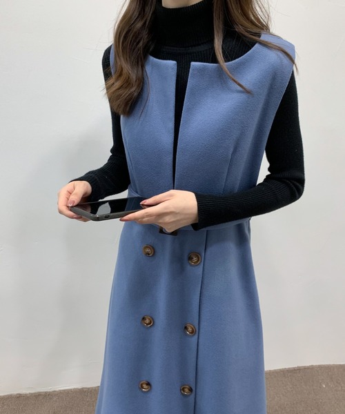 ECLIN(エクラン)の「ウエストマークスリットロングジャンパースカート(ジャンパースカート・レディース・ブラック/ベージュ/カーキ/ブルー/モカ・M/L)」の16枚目の写真