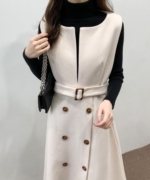 ECLIN(エクラン)の「ウエストマークスリットロングジャンパースカート(ジャンパースカート・レディース・ブラック/ベージュ/カーキ/ブルー/モカ・M/L)」の15枚目の写真