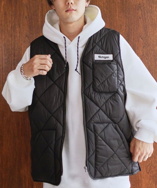 RAGEBLUE（レイジブルー）の「キルティングワッペンベスト（ダウンベスト・メンズ・ブラック/グリーン・LARGE/MEDIUM）」の5枚目の写真