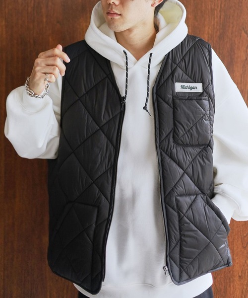 RAGEBLUE（レイジブルー）の「キルティングワッペンベスト（ダウンベスト・メンズ・ブラック/グリーン・LARGE/MEDIUM）」の6枚目の写真