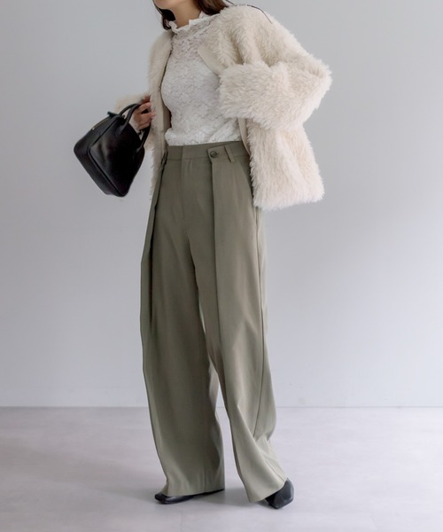 PUAL CE CIN（ピュアルセシン）の「チベットライクファージャケット（ノーカラージャケット・レディース・アイボリー/グレー・FREE）」の13枚目の写真