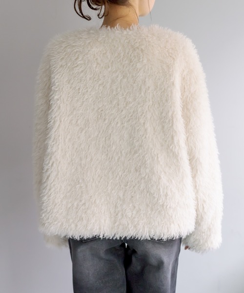 PUAL CE CIN（ピュアルセシン）の「チベットライクファージャケット（ノーカラージャケット・レディース・アイボリー/グレー・FREE）」の22枚目の写真