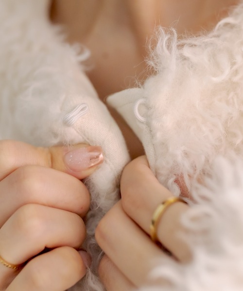 PUAL CE CIN（ピュアルセシン）の「チベットライクファージャケット（ノーカラージャケット・レディース・アイボリー/グレー・FREE）」の15枚目の写真