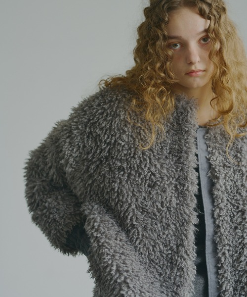 PUAL CE CIN（ピュアルセシン）の「チベットライクファージャケット（ノーカラージャケット・レディース・アイボリー/グレー・FREE）」の10枚目の写真