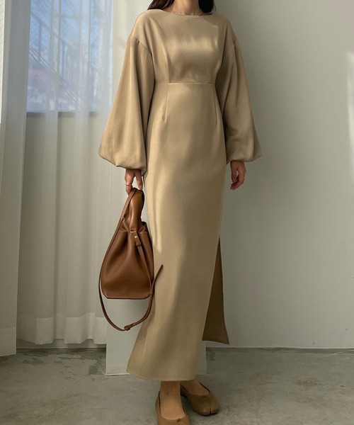 Louere（ルエレ）の「パフスリーブIラインワンピース（ワンピース・レディース・ベージュ/ブラック/アイボリー/チャコール/モカ/ブラウン・SMALL/MEDIUM/LARGE/X-LARGE）」の19枚目の写真