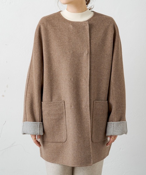 PUAL CE CIN（ピュアルセシン）の「リバーシブル リバーミドルコート（ノーカラーコート・レディース・ブラック/ベージュ/ネイビー・FREE）」の20枚目の写真