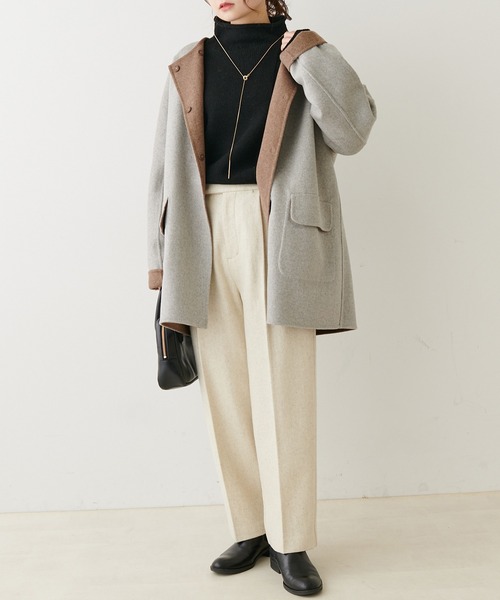 PUAL CE CIN（ピュアルセシン）の「リバーシブル リバーミドルコート（ノーカラーコート・レディース・ブラック/ベージュ/ネイビー・FREE）」の9枚目の写真