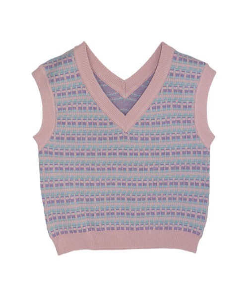 AMAIL(アマイル)の「Femi check vest(ベスト・レディース・ピンク/ネイビー・FREE)」の2枚目の写真