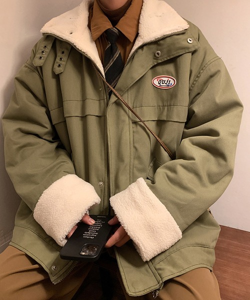 オーバーサイズ裏ボアジャケット　スタンドカラー
