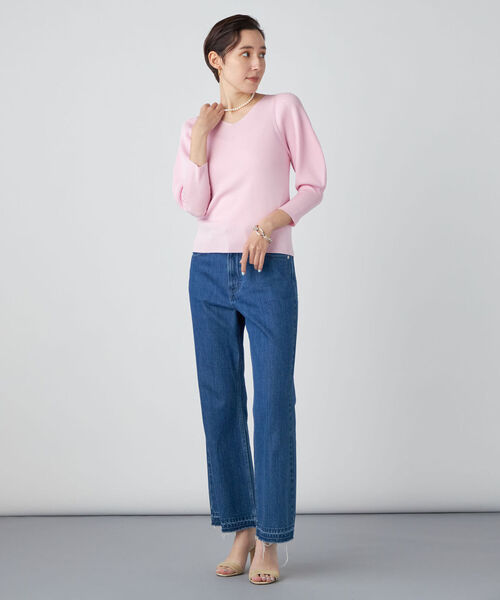 NOLLEY’S Sophi（ノーリーズソフィ）の「《手洗い可能》リブパワショルVネックプルオーバーニット（ニット/セーター・レディース・ベビーピンク/シルバー/オフホワイト/イエロー・38）」の6枚目の写真