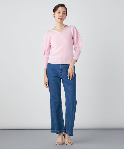 NOLLEY’S Sophi（ノーリーズソフィ）の「《手洗い可能》リブパワショルVネックプルオーバーニット（ニット/セーター・レディース・ベビーピンク/シルバー/オフホワイト/イエロー・38）」の9枚目の写真