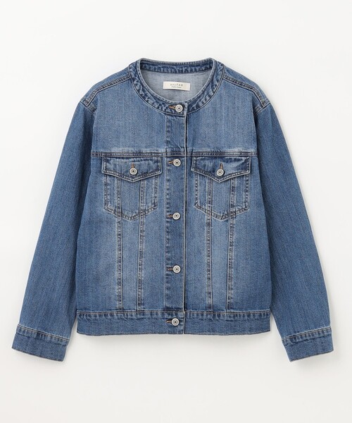 洗濯機可能・ストレッチ】ノーカラー デニムジャケット