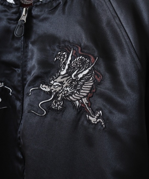 アルファ ジャケット スカジャン キルティング 刺繍 龍 福 黒 L