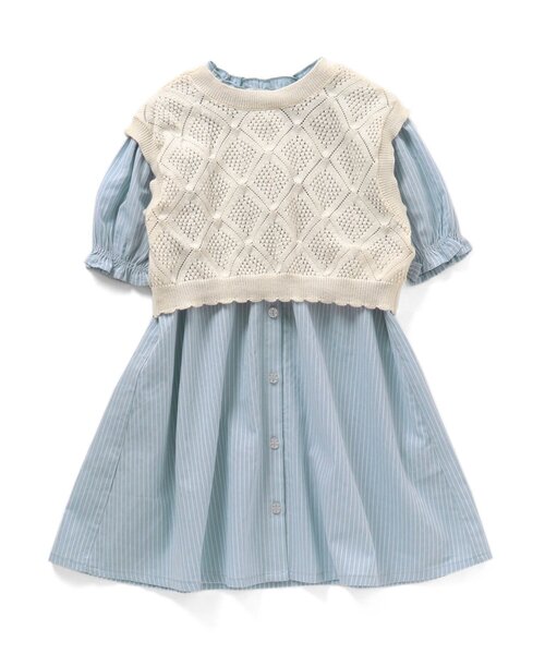 Seraph（セラフ）の「ベスト付きワンピース（シャツワンピース・キッズ・オフホワイト/サックスブルー・110/95/130/80/90/120/100/140）」の5枚目の写真