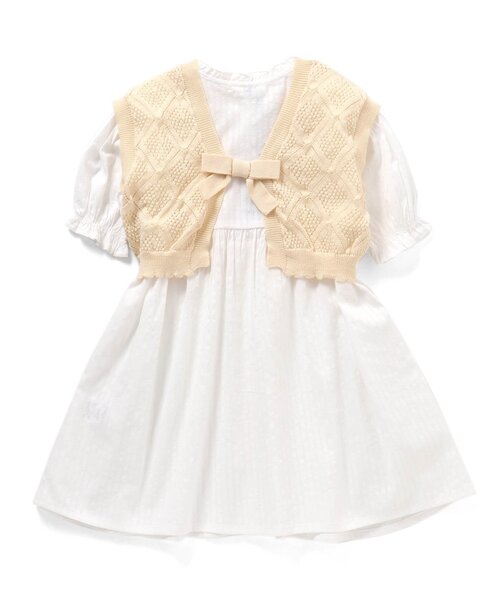 Seraph（セラフ）の「ベスト付きワンピース（シャツワンピース・キッズ・オフホワイト/サックスブルー・110/95/130/80/90/120/100/140）」の7枚目の写真