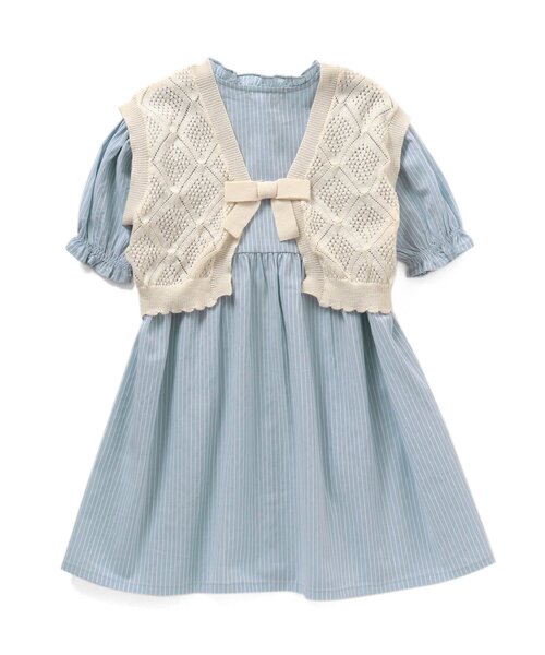 Seraph（セラフ）の「ベスト付きワンピース（シャツワンピース・キッズ・オフホワイト/サックスブルー・110/95/130/80/90/120/100/140）」の8枚目の写真