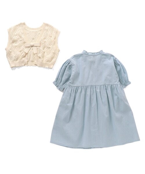 Seraph（セラフ）の「ベスト付きワンピース（シャツワンピース・キッズ・オフホワイト/サックスブルー・110/95/130/80/90/120/100/140）」の10枚目の写真