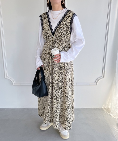 MYMOOD.（マイムード）の「Vネック レオパードロングワンピース