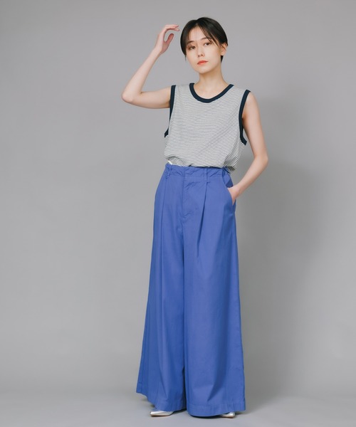 MILLER（ミラー）の「▲R.P.miller/ミラー Prib Tanktop ボーダー 切りっぱなし タンクトップ（タンクトップ・レディース・オフホワイト/モカ/ブルー/ネイビー・FREE）」の3枚目の写真