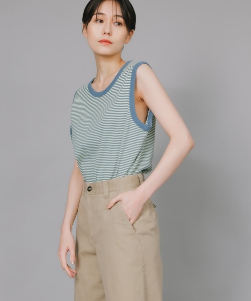 MILLER（ミラー）の「▲R.P.miller/ミラー Prib Tanktop ボーダー 切りっぱなし タンクトップ（タンクトップ・レディース・オフホワイト/モカ/ブルー/ネイビー・FREE）」の4枚目の写真