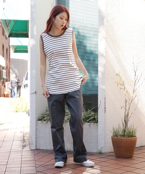 MILLER（ミラー）の「▲R.P.miller/ミラー Prib Tanktop ボーダー 切りっぱなし タンクトップ（タンクトップ・レディース・オフホワイト/モカ/ブルー/ネイビー・FREE）」の11枚目の写真