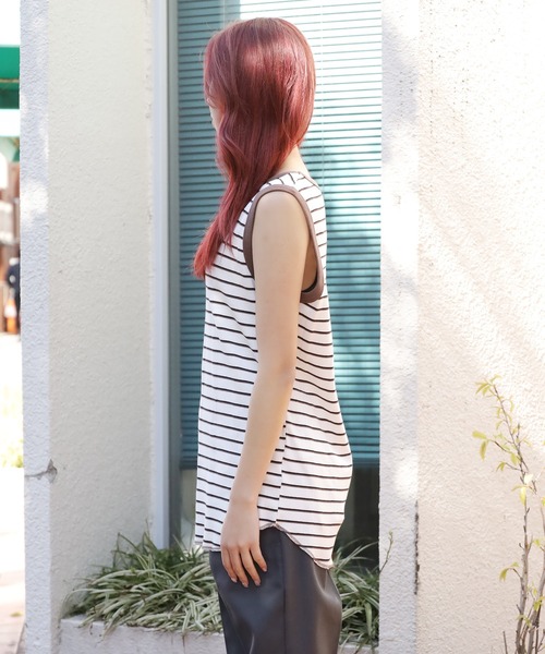 MILLER（ミラー）の「▲R.P.miller/ミラー Prib Tanktop ボーダー 切りっぱなし タンクトップ（タンクトップ・レディース・オフホワイト/モカ/ブルー/ネイビー・FREE）」の14枚目の写真