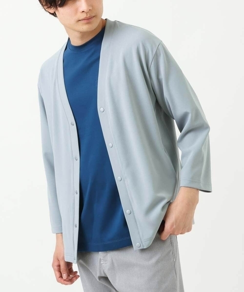 a.v.v(アーヴェヴェ)の「【接触冷感/防シワ】8分袖梨地カーディガン(アンサンブル可)(カーディガン/ボレロ・メンズ・ミント/ライトグレー・48/50/46)」の1枚目の写真
