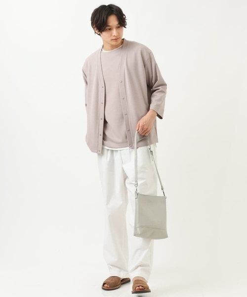 a.v.v(アーヴェヴェ)の「【接触冷感/防シワ】8分袖梨地カーディガン(アンサンブル可)(カーディガン/ボレロ・メンズ・ミント/ライトグレー・48/50/46)」の4枚目の写真