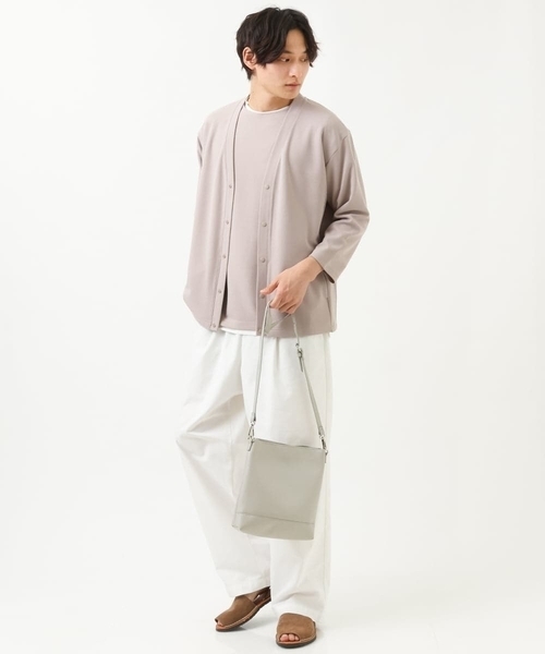 a.v.v(アーヴェヴェ)の「【接触冷感/防シワ】8分袖梨地カーディガン(アンサンブル可)(カーディガン/ボレロ・メンズ・ミント/ライトグレー・48/50/46)」の5枚目の写真