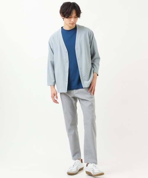 a.v.v(アーヴェヴェ)の「【接触冷感/防シワ】8分袖梨地カーディガン(アンサンブル可)(カーディガン/ボレロ・メンズ・ミント/ライトグレー・48/50/46)」の6枚目の写真