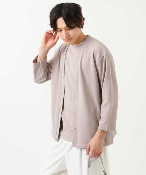 a.v.v(アーヴェヴェ)の「【接触冷感/防シワ】8分袖梨地カーディガン(アンサンブル可)(カーディガン/ボレロ・メンズ・ミント/ライトグレー・48/50/46)」の12枚目の写真